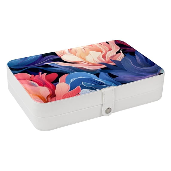 Flower Travel Jewelry Box Display Case with Removable Compartment - Portable PU Leather Organizer
