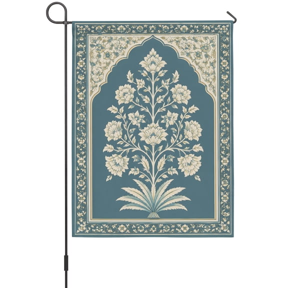 Flower Tree Leaves Garden Flag 12 x 18 Inches, Vintage Traditional Floral Border Arched Frame Weather Proof Outdoor Patio Flags Double Sided Small Garden Decoration for Yard Outside Home