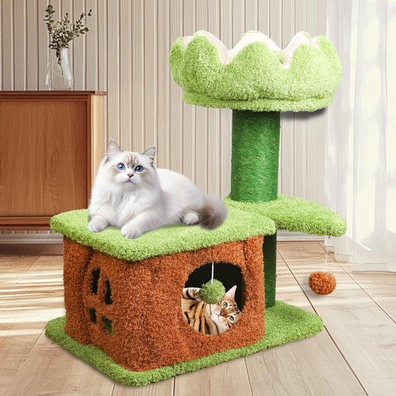 Flower Tree for Indoor Cats Large Adult, Easy to Assemble, Modern Tower with Soft Cave and Sisal Posts