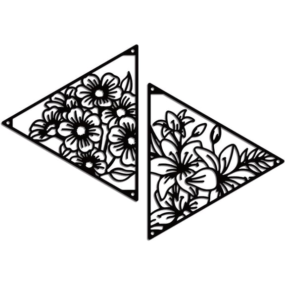 Flower Triangle Frame Metal Wall Art Decor Minimalist Floral Wall Hanging Decor Triangle Metal Flower Wall Art Sculpture Sign for Home Front Porch Bedroom Living Room Office 7.9x9 Inch