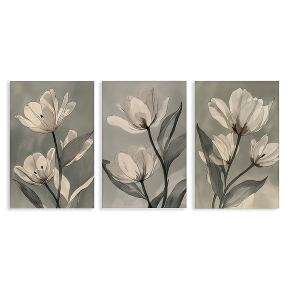 Stupell Industries Flower Trios Portraits 3 Piece Canvas Wall Art Set, design by Annabelle Hall, 24 x 16