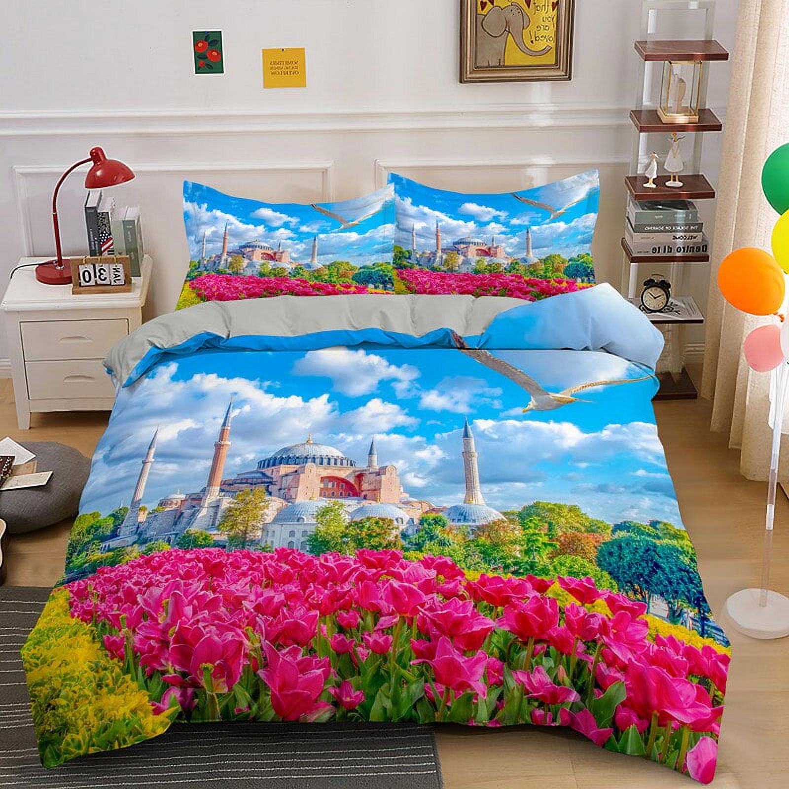 Flower Tulip Duvet Cover Colorful Floral Bedding Set Garden Farm