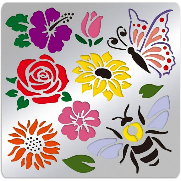 Flower Tulip Matte Metal Stencils Butterfly Bee Stencil Template for Painting Wood Burning Leather Burning Engraving Scrapbooking
