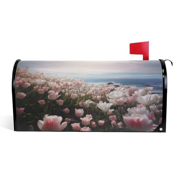 Flower Tulips Mailbox Cover Magnetic Mailbox Wrap Post Letter Box Cover Home Decorative for Standard Mailboxes