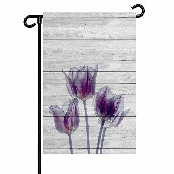 Flower Tulips Transparent Purple Garden Flags for Outside Abstract Plank Texture Double Sided Yard Flags Outdoor House Decoration, Small 12X18 Inch