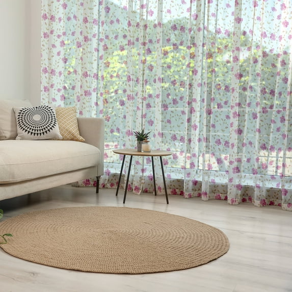 Flower Tulle Curtains with Rod Pocket, Peony in Vintage Style Girly Curly Stems Happy Times Engagement Theme, Sheer Drape for Wedding Party 2 Panels, 7 Sizes, Pink Reseda Green, by Ambesonne