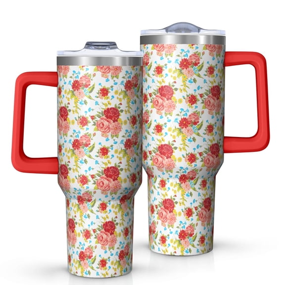 Flower Tumbler with Lid and Straw, Pioneer Flower 40 oz Stainless Steel Travel Cup Woman Insulated Cup Birthday Gift for Women Girl Friend