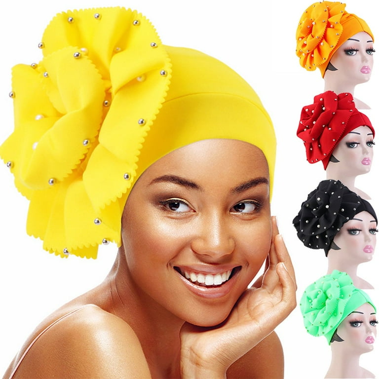 Vorkoi Flower Turban Head Wrap Vintage Headwrap Hats Elastic Beanie Head Scarf for Women Women s Size One size Yellow