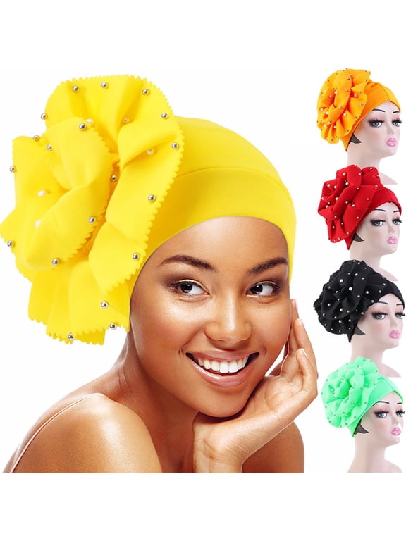 Flower Turban Head Wrap Vintage Headwrap Hats Elastic Beanie Head Scarf for Women
