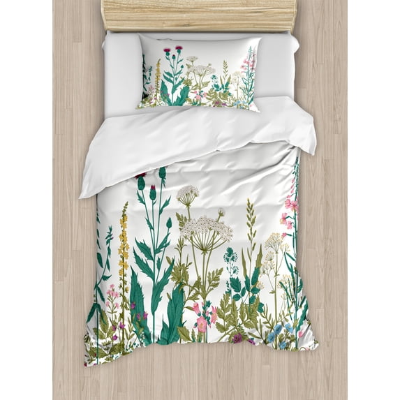Flower Twin Size Duvet Cover Set, Flowers and Leaves in a Spring Garden with Daisies Roses Hydrangeas Artwork Print, Decorative 2 Piece Bedding Set with 1 Pillow Sham, Multicolor, by Ambesonne
