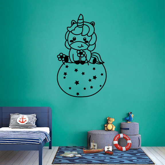 Flower Unicorn Stars Star Garden Magical Unicorns Wall Sticker Art Decal for Girls Boys Kids Room Bedroom Nursery Kindergarten House Fun Home Decor Stickers Wall Art Vinyl Decoration Size (40x24 inch)