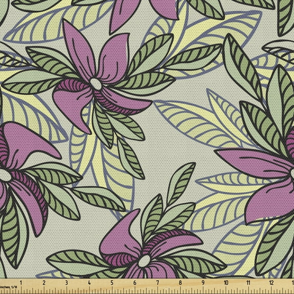 Ambesonne Flower Fabric by the Yard Upholstery, Flowers and Leaves Pattern, 1 Yard, Multicolor