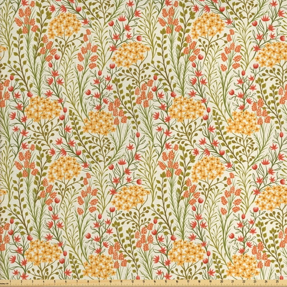 Ambesonne Flower Fabric by the Yard Upholstery, Old Vintage Ivy Lilacs, 5 Yards, Multicolor