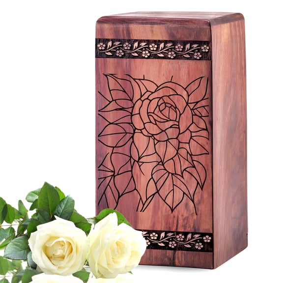 Flower Urn - Wooden Flower Theme Urns For Mom Ashes Keepsake - Burial Urns - Memorial Tribute Keepsake Urns - 11.25Inch, Large Size - 1Pcs Pack