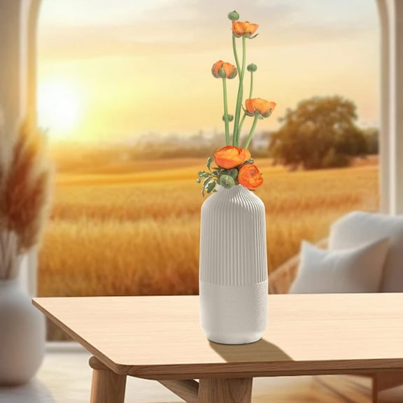 Flower Vase 9.8" Green Thickened Vase, for Centerpiece Table Decorations, Pampas Grass Decorative Vase for Farmhouse Coffee Table Bookshelf Home Living(White)