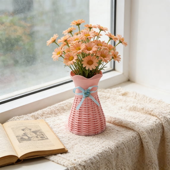 Flower Vase Basket Plastic Woven Rattan Vases Minimalist Modern Art Decorative Vase Flower Arrangement Container for Home Decor Table Wedding