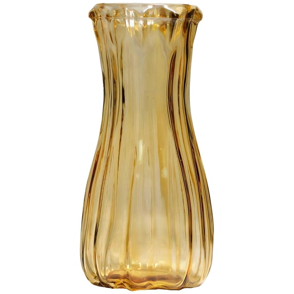 Flower Vase In Brown Glass,8 In Tall European Style Decorative Container,Elegant Aesthetic Floral Holder With Vertical Ribbed Texture,Thickened Bottom Vessel For Home Decor,Table Centerpieces