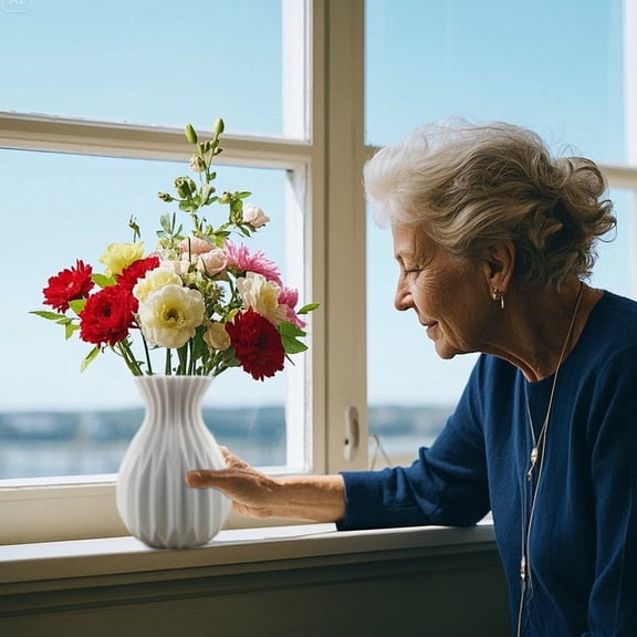 Flower Vase Creative Decorative Flower Arrangement Vase Durable Tabletop Floral Ornament for Living Room Bedroom Office Desk Home Decor Accent with Modern Simple Design(White)