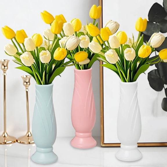 Flower Vase Decorative Pot - Plastic Rattan Woven Design, Hygienic Easy-clean Surface, Geometric Modern Planter for Dry or Fresh Flowers, Topliu