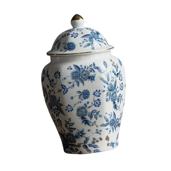 Flower Vase Ginger Jar with Lid Storage Canister Dried Flower Vase Blue and White Porcelain Jar Classical Organizer 850ml Tea Jar Temple Jar Decorative Ceramic Bud Vase for Home Decor