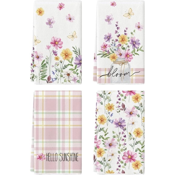 Flower Vase Hello Sunshine Spring Kitchen Towels Dish Towels, 18x26 Inch Seasonal Decoration Hand Towels Set of 4