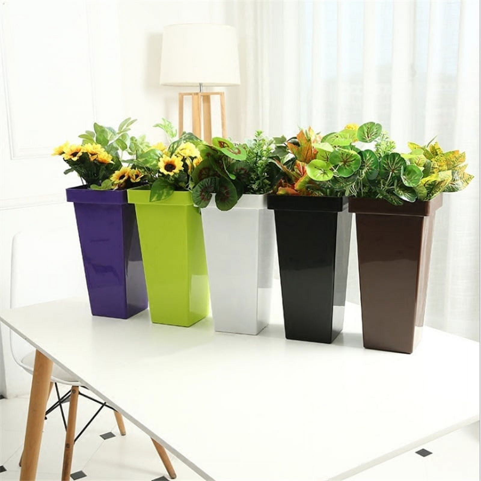 Flower Vase Indoor Tall Pots for Plants Square Planters Outdoor Plastic  Tree Planter 13.4 inch Large Resin Flower Pots Front Porch Modern  Decorative Containers Patio Deck,Green - Walmart.com, image size:1600x1600