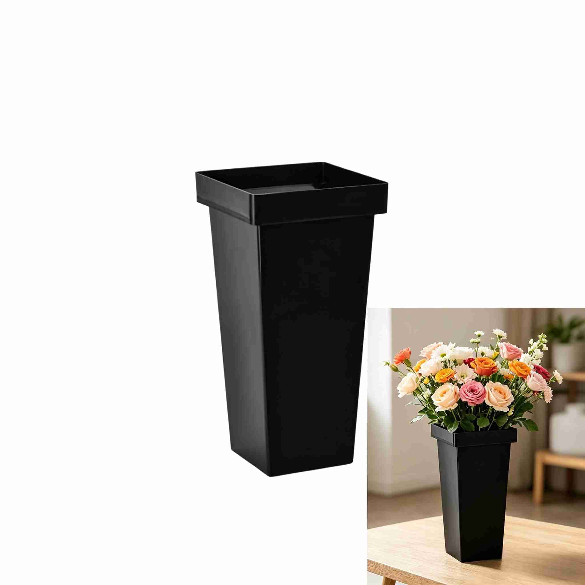 Large Resin Flower Vase, 13.4 Inch Tall, Indoor & Outdoor Square