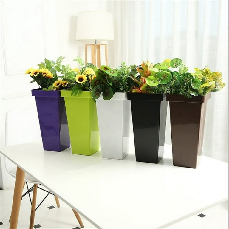 Flower Vase Indoor Tall Pots for Plants Square Planters Outdoor Plastic  Tree Planter 13.4 Inch Large Resin Flower Pots Front Porch Modern  Decorative