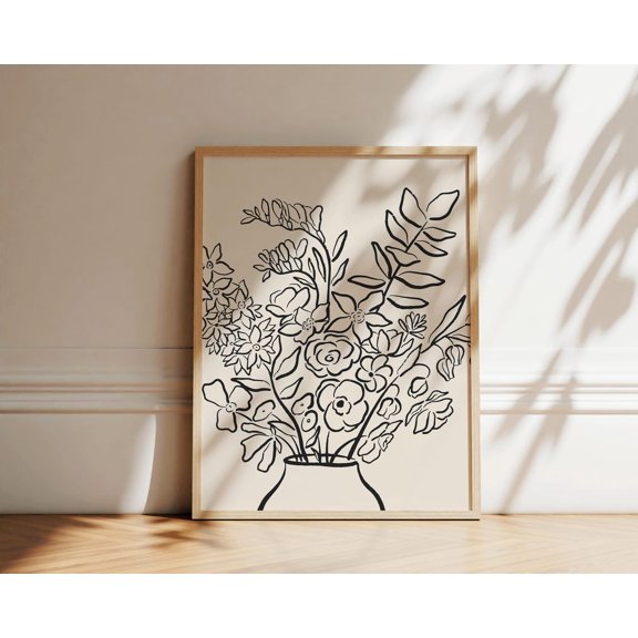 Flower Vase Ink Drawing Botanical Line Art Print