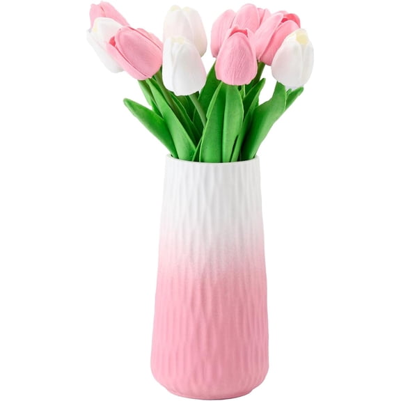 Flower Vase - Pink Ceramic Home Decor Vases，8 Inch Large Vases for Modern Centerpieces, Cylinder for Dining Table Decor