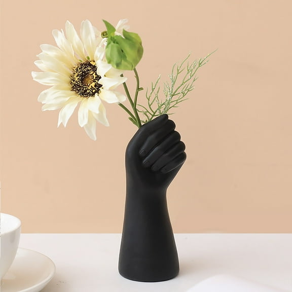 A Decoration Clearance! Modern Simple Resin Hand Vase Ornaments Living Room Flower Arrangement Home Office Table Decoration Creative Crafts Black