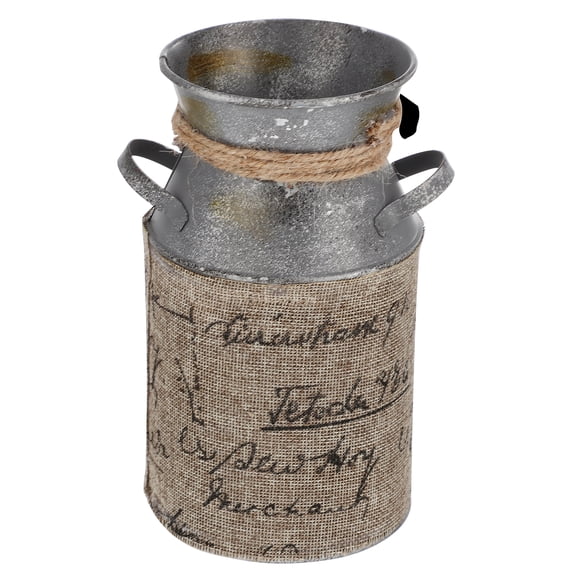 Rustic Galvanized Metal Flower Vase Bucket with Handle and Rope, Vintage Farmhouse Pitcher Planter Decor