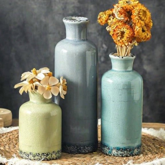 Flower Vase Set of 3 Ceramic Neutral Vases Home Decor Py Rustic Farmhouse Decorative Vases Modern Decor for Table Mantel Entryway Bookshelf Living Room Kitchen Bedroom - Multicolor