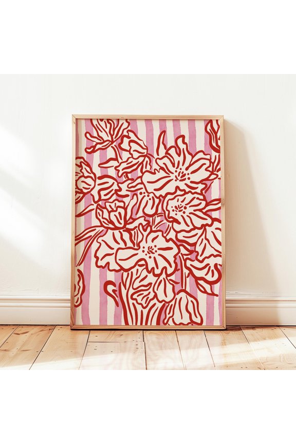 Flower Vase Still Life Print RedPink Abstract Floral Poster Girly Botanical Decor UNFRAMED