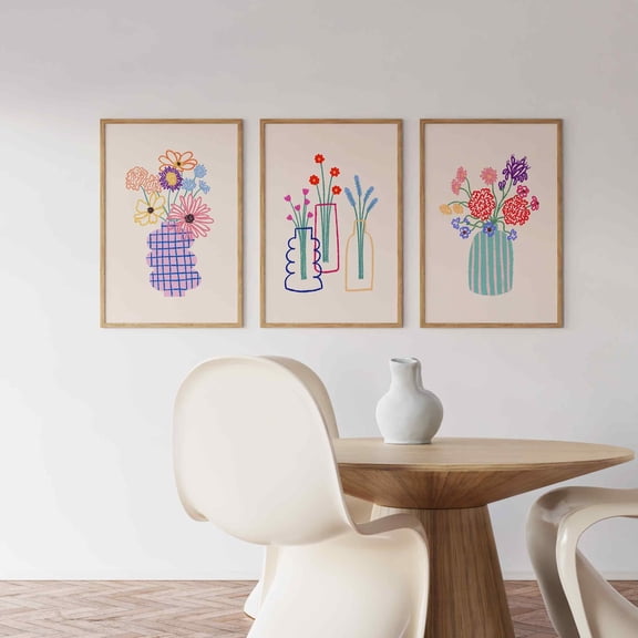 Flower Vase Wall Art Set Of 3, Girly Floral Decor