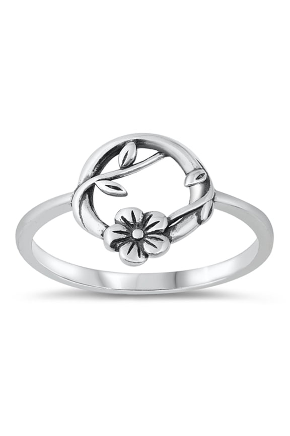 Flower Vine Circle of Life Modern Ring .925 Sterling Silver Band Jewelry Female Male Unisex Size 10