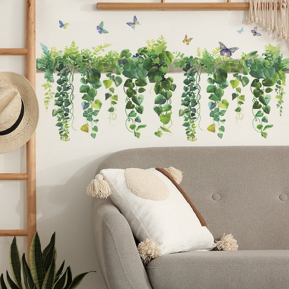 Flower Vine Green Plant Butterfly Wall Stickers Living Room Bedroom Decoration Mural Home Decor Beautify Self-adhesive Wallpaper