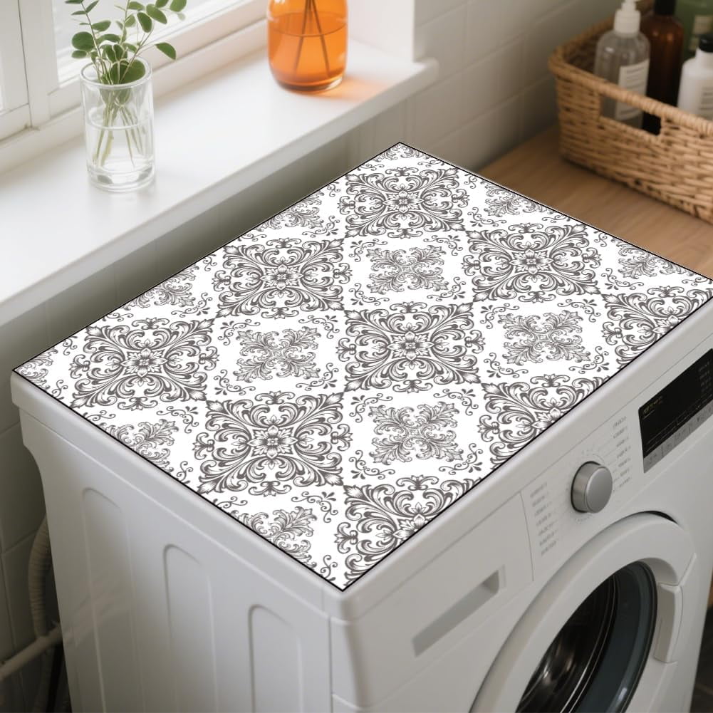 Flower Vine Washer Dryer Dust Cover 23.6×19.69inch Retro Pattern Washing Machine Top Protector Pads Non Slip Washing Machine Top Multi-color