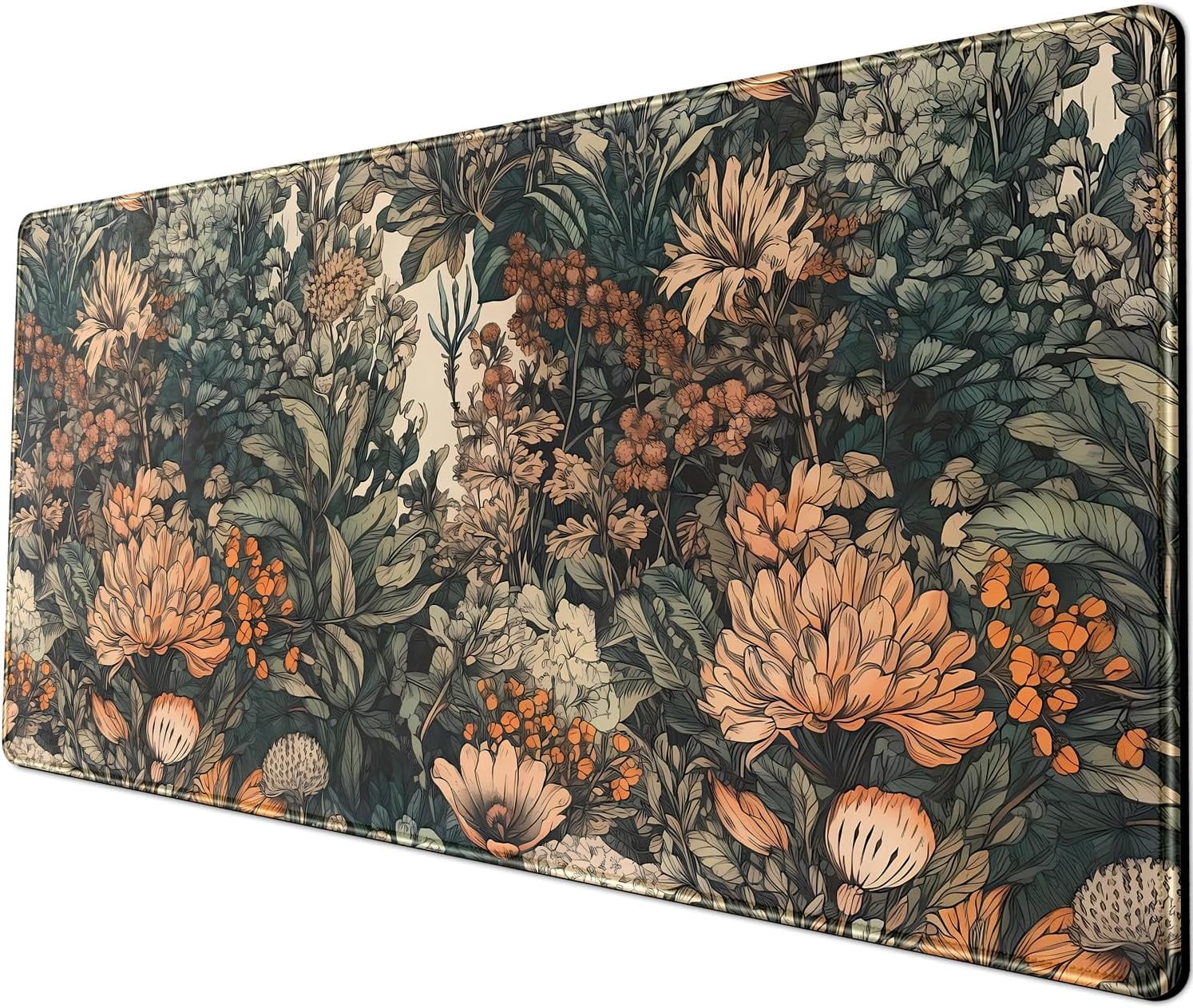 Flower Extended Gaming Mouse Pad Abstract Black Desk Mat 31.5x11.8 Inch Floral Texture Non-Slip Rubber Base Weeds Mousepad Stitched Edges Keyboard - View #5