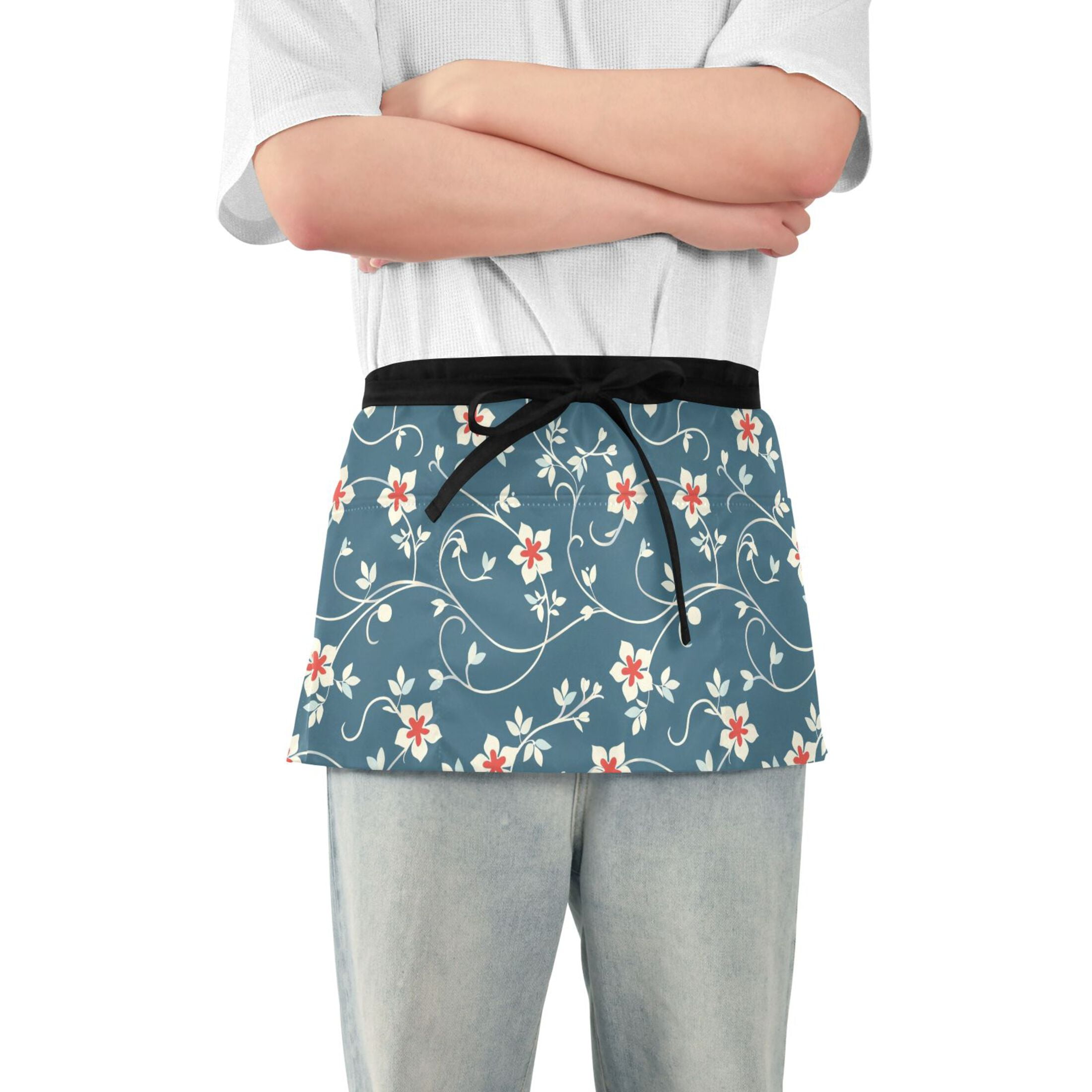 Flower Vintage Floral Server Apron with 3 Pockets Waterproof Waitress ...