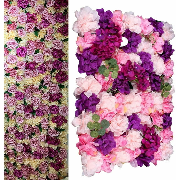 Flower Wall 6PCS 23.62" x 15.75" x 0.79" Lifelike Pink & Purple Hydrangea Artificial Flowers Panel Silk Fabric Floral Wall Mat Flower Wall Backdrop Decor for Garden Patio Wedding Stage