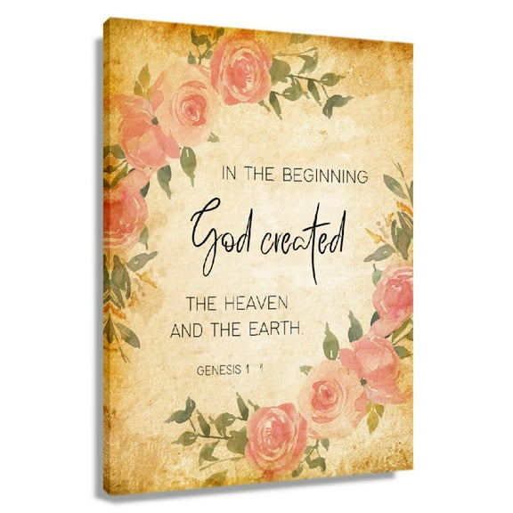 Flower Wall Art Genesis 1 1 Bible Verse Wall Art Prints Canvas Painting Pictures Giclee Modern Artwork For Office Unframed 12x18 in