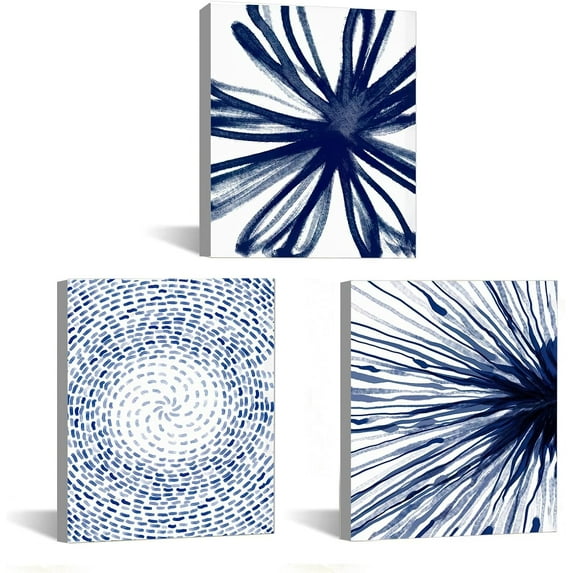 Flower Wall Art Navy Blue Wall Art Blue and White Floral Painting Print Botanical Picture Print Abstract Nature Plant Artwork Watercolor Floral Picture Print for Home Decor 12x16inchx3pcs