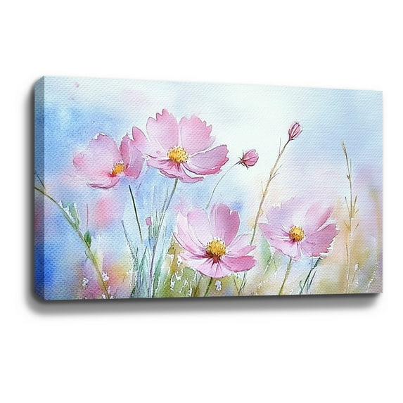 Flower Wall Art Pink Flower Rustic Landscape Floral Canvas Art Wall Decor For Bedroom Livingroom Office