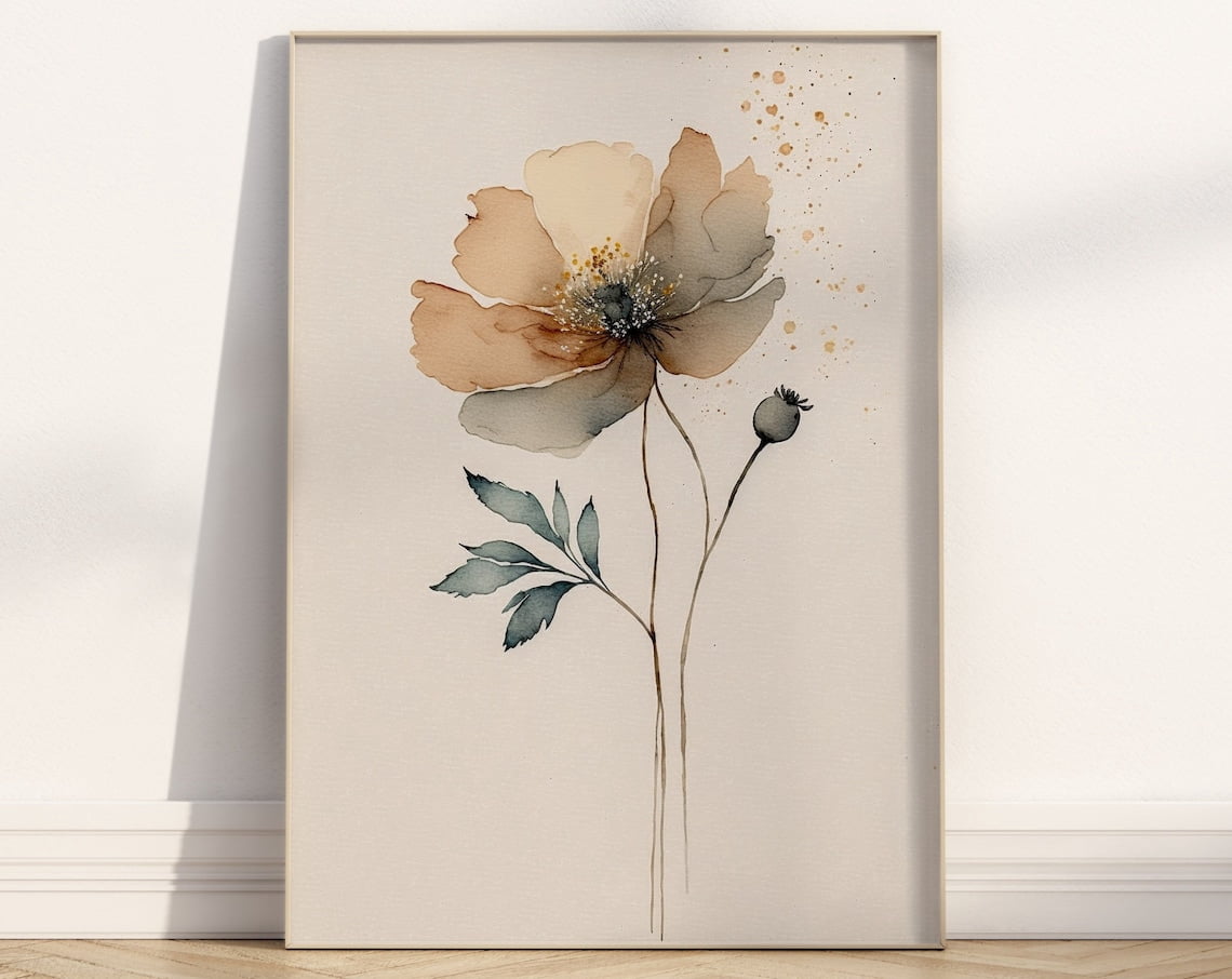 Flower Wall Art Print Floral Watercolour Poppy Painting Minimalist ...