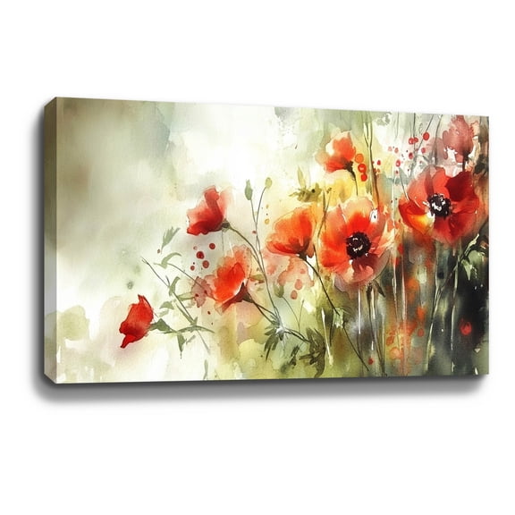 Flower Wall Art Red Flower Rustic Landscape Floral Canvas Art Wall Decor For Bedroom Livingroom Office