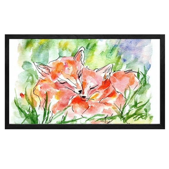 Flower Wall Art Red Foxes Rustic Landscape Floral Canvas Art Wall Decor For Bedroom Livingroom Office