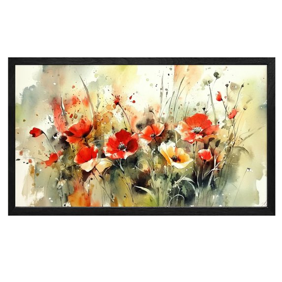 Flower Wall Art Red Poppies In A Field Rustic Landscape Floral Canvas Art Wall Decor For Bedroom Livingroom Office