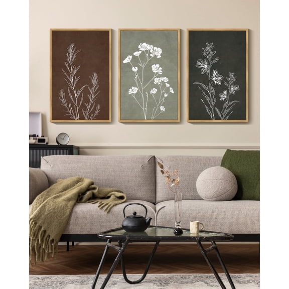 Flower Wall Art Vintage Floral Minimalist Wall Hanging Decor 16x24in3pcs Large Farmhouse Colorful Botanical Prints Artwork for Bedroom Living Room Hallway Natural Framed