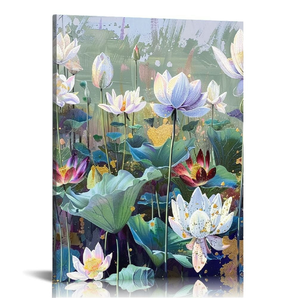 Flower Wall Art for Living Room, White Lotus Canvas Wall-Art for ...